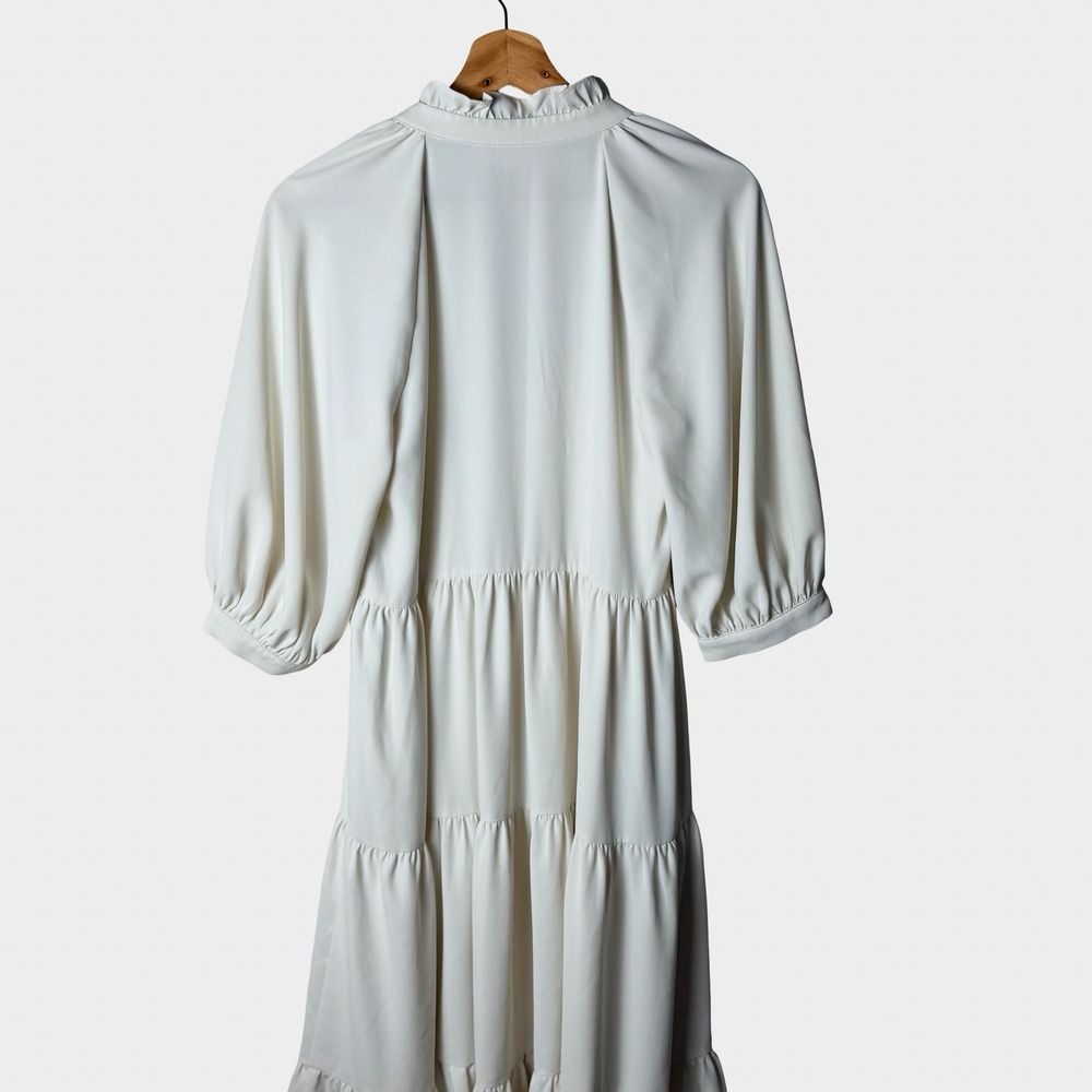 Amanda Uprichard Ivory Tiered Midi Dress Ruffle Neck Size S Coastal Minimalist - Picture 8 of 12